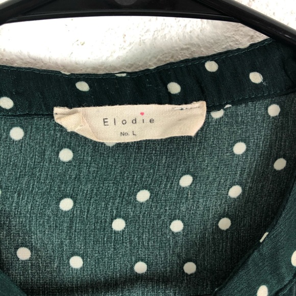 Elodie Polka Dot Top Button Down Tie Front blue green #0089 - Picture 4 of 6